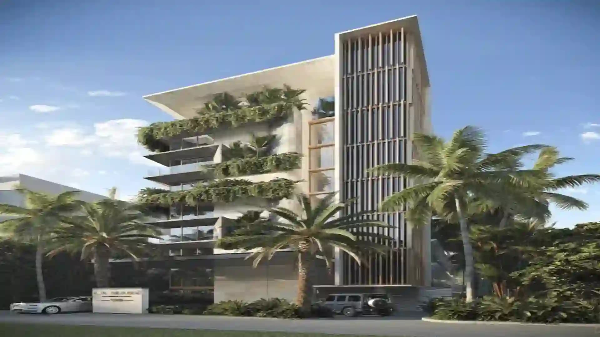 Exterior of LA MARE, a luxury development in Bay Harbor Islands, FL.